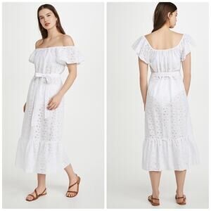 Eberjey Women's Sardinia Effie Eyelet Lace Swim Cover Up White Dress Size Small‎